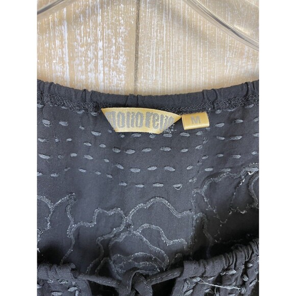 Monoreno Women's Black w/Gray Embroidered Tunic Boho Top Size Medium - Picture 3 of 8